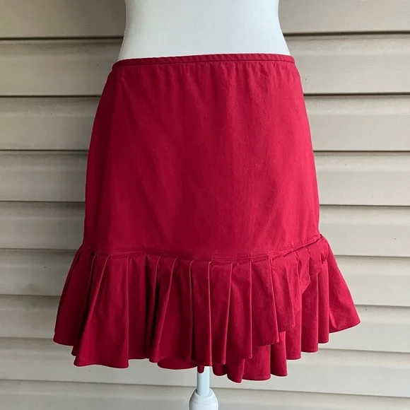 •LOFT• Woven Stretch Pleated Flounce Skirt -Size 6 - Picture 1 of 7